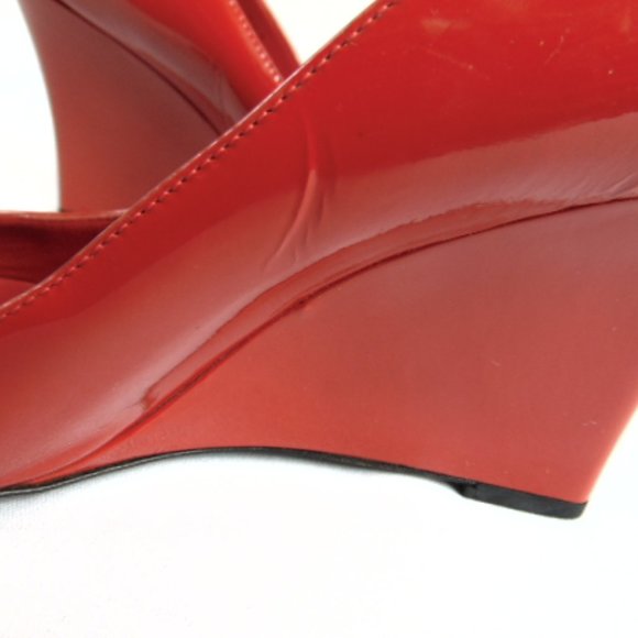 GUCCI Red Patent Leather Peep-Toe Wedge Heels Size 39.5 US 9 - Picture 7 of 15